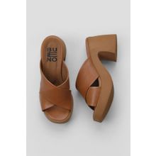 Bueno Shoes 01WY12201 Taba Koyu Deri Kadın Topuklu Terlik