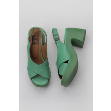 Bueno Shoes 01WY12202 Koyu Yeşil Deri Kadın Dolgu Topuklu Ayakkabı