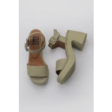 Bueno Shoes 01WY12204 Haki Deri Kadın Dolgu Topuklu Ayakkabı