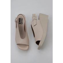 Bueno Shoes 01WY2405 Krem Deri Kadın Dolgu Topuklu Sandalet