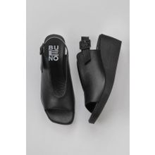 Bueno Shoes 01WY2405 Siyah Deri Kadın Dolgu Topuklu Sandalet