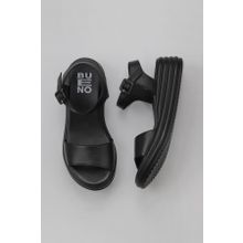 Bueno Shoes 01WY5700 Siyah Deri Kadın Dolgu Topuklu Sandalet
