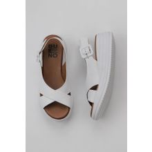Bueno Shoes 01WY5701 Beyaz Deri Kadın Dolgu Topuklu Sandalet