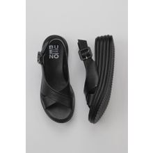 Bueno Shoes 01WY5701 Siyah Deri Kadın Dolgu Topuklu Sandalet