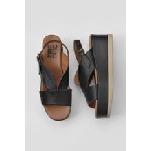 Bueno Shoes 01WY5800 Siyah Deri Kadın Dolgu Topuklu Sandalet