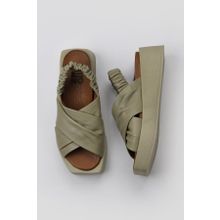 Bueno Shoes 01WY5901 Haki Deri Dolgu Topuklu Kadın Sandalet