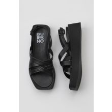 Bueno Shoes 01WY5904 Siyah Deri Kadın Dolgu Topuklu Sandalet