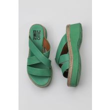 Bueno Shoes 01WY8202 Yeşil Koyu Deri Kadın Dolgu Topuklu Terlik