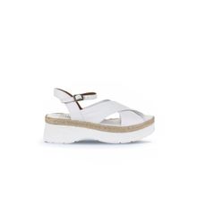 Bueno Shoes 01WY8205 Beyaz Deri Kadın Dolgu Topuklu Sandalet