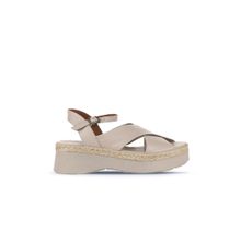 Bueno Shoes 01WY8205 Gri Deri Kadın Dolgu Topuklu Sandalet