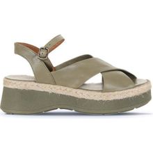 Bueno Shoes 01WY8205 Haki Deri Kadın Dolgu Topuklu Sandalet