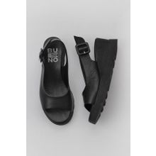 Bueno Shoes 01WY8600 Siyah Deri Kadın Dolgu Topuklu Sandalet