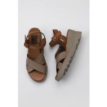 Bueno Shoes 01WY8601 Gri Kahve Deri Kadın Dolgu Topuklu Sandalet