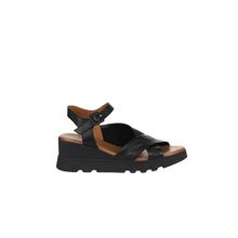 Bueno Shoes 01WY8601 Siyah Deri Kadın Dolgu Topuklu Sandalet