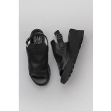 Bueno Shoes 01WY8603 Siyah Deri Kadın Dolgu Topuklu Sandalet