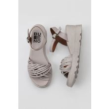 Bueno Shoes 01WY8609 Gri Deri Kadın Dolgu Topuklu Sandalet