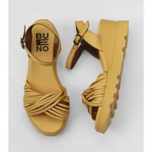 Bueno Shoes 01WY8609 Sarı Deri Kadın Dolgu Topuklu Sandalet
