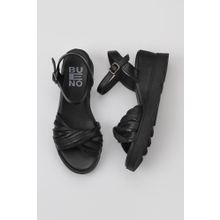 Bueno Shoes 01WY8609 Siyah Deri Kadın Dolgu Topuklu Sandalet