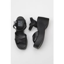 Bueno Shoes 01WY9001 Siyah Deri Kadın Dolgu Topuklu Sandalet