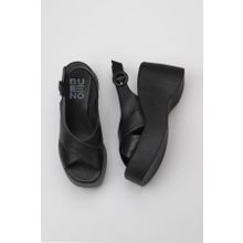 Bueno Shoes 01WY9007 Siyah Deri Kadın Dolgu Topuklu Sandalet
