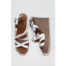 Bueno Shoes Beyaz Deri Kadın Dolgu Topuklu Espadril Sandalet