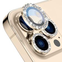 Buff iPhone 14 Pro / 14 Pro Max Uyumlu Diamond Series Taşlı Altın Kamera Lens Koruyucu