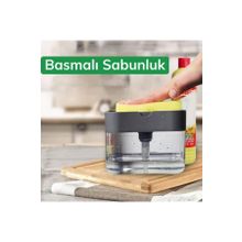 Buffer İkisi Bir Arada Basmalı Pratik Sıvı Sabunluk Pompası ve Bulaşık Yıkama Süngeri Haznesi