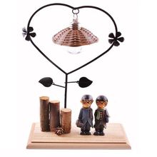 Buffer Pilli Işıklı Romantik Çift Tema Büyük Boy Dekoratif Ahşap Biblo