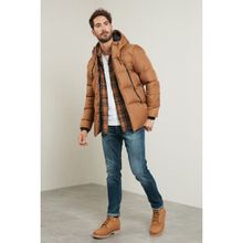 Buratti 5717101 Taba Fermuar Kapama Slim Fit Kapüşonlu Dik Yaka Mont Erkek Mont