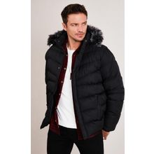 Buratti 5761080 B Siyah Slim Fit Suni Kürklü Peluş Astarlı Çıkarılabilir Kapüşonlu Şişme Erkek Mont
