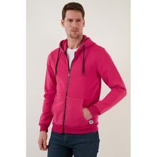 Buratti 5905340 Slim Fit Kapüşonlu Fermuarlı İçi Tüylü Yumuşak Şardonlu Kışlık Fuşya Erkek Sweatshirt