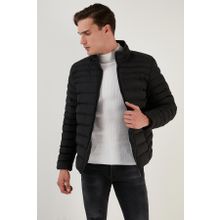 Buratti 649002 Dik Yaka Fermuarlı Cepli Slim Fit Siyah Erkek Şişme Mont