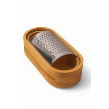 Busstier Ahşap Bambu Hazneli, Yatay Oval Metal Bombeli, Çok Amaçlı İnce Rende, 7 x 15,5 cm, Peynir, Sarımsak, Sebze, Çikolata, Dayanıklı, Pratik Temizlenebilir, Ergonomik Mutfak Rende