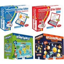Ca Games 4'lü Set Manyetik Tablet Tangram+Manyetik Tablet Alfabe+Yer Puzzle Dünyamız+Yer Puzzle Gezegenler