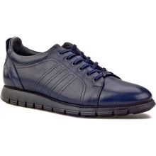 Cabani Bağcıklı Lacivert Hakiki Deri Erkek Sneaker Ayakkabı