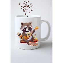 Caisya Gitar Çalan Rakun Cute Raccon Baskılı Hediye Beyaz Kupa Bardak