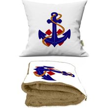 Caisya Home Çıpa Desenli Dekoratif Kırlent 38 x 38 cm Standart Renkli Opsiyonel Battaniyeli Yastık