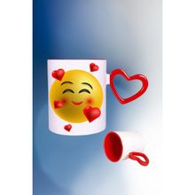 Caisya Kalp Emoji Baskılı Kalpli Kırmızı Beyaz Kupa Bardak