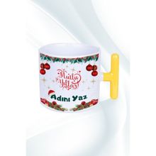 Caisya Kişiye Özel Yılbaşı Isim Baskılı T Saplı Açık Sarı Kupa Bardak