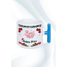 Caisya Kişiye Özel Yılbaşı Isim Baskılı T Saplı Mavi Kupa Bardak