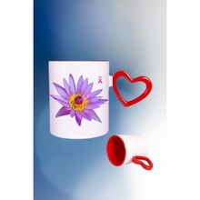 Caisya Lotus Çiçeği Baskılı Kalpli Kırmızı Beyaz Kupa Bardak