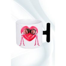 Caisya Mutlu Çiftler Love Kalp Baskılı Hediye T Saplı Siyah Kupa Bardak