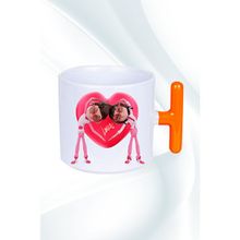 Caisya Mutlu Çiftler Love Kalp Baskılı Hediye T Saplı Turuncu Kupa Bardak