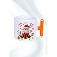 Caisya Noel Baba Happy Christmas Baskılı T Saplı Beyaz Kupa Bardak