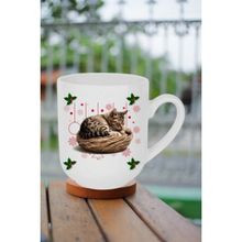 Caisya Yeni Yıl Uykucu Kedi Beyaz Lüx Baskılı Kupa