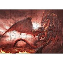 Cakapuzzle Alevler İçindeki Gemi ve Ejderha 120 Parça Ahşap Puzzle
