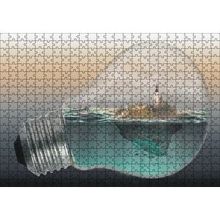Cakapuzzle Ampul İçinde Okyanus ve Ada İllüstrasyonu 120 Parça Ahşap Puzzle