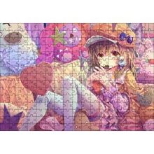 Cakapuzzle Anime Karakteri Şapkalı Kız ve Oyuncakları 120 Parça Ahşap Puzzle