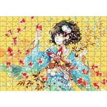 Cakapuzzle Anime Kimonolu Kız ve Japon Balıkları 120 Parça Ahşap Puzzle