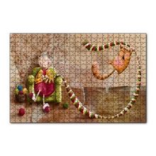 Cakapuzzle Atkı Ören Yaşlı Kadın ve Oynayan Kedisi 120 Parça Ahşap Puzzle